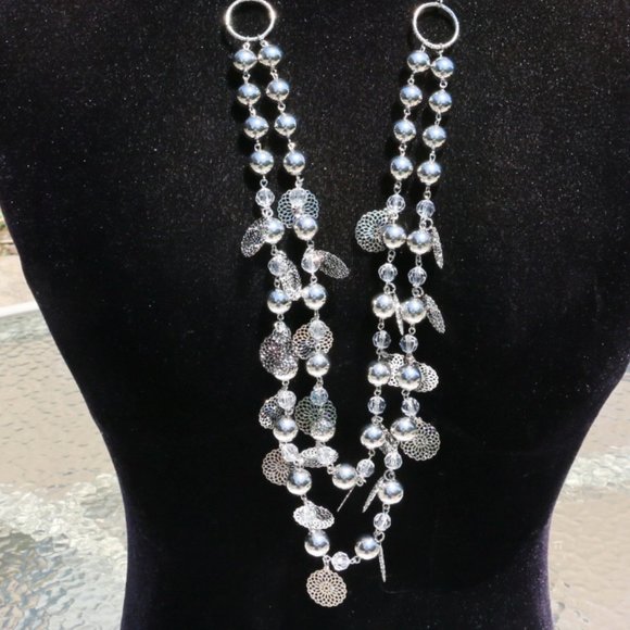 Boho Multi Strand Necklace Earrings Silvertone NWT - Picture 1 of 6